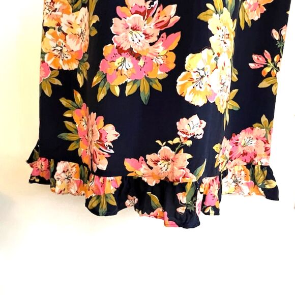 LOFT ANN TAYLOR NAVY BLUE FLORAL SHIFT SHEATH DRESS PLUS SIZE 18 RUFFLED TRIM - Picture 7 of 10